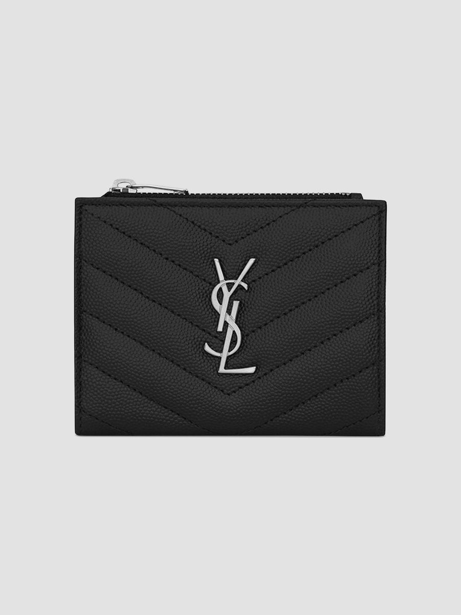 Saint Laurent Women's Cassandre Matelassé Bi-fold Wallet In Grain De Poudre Embossed Leather - Nero
