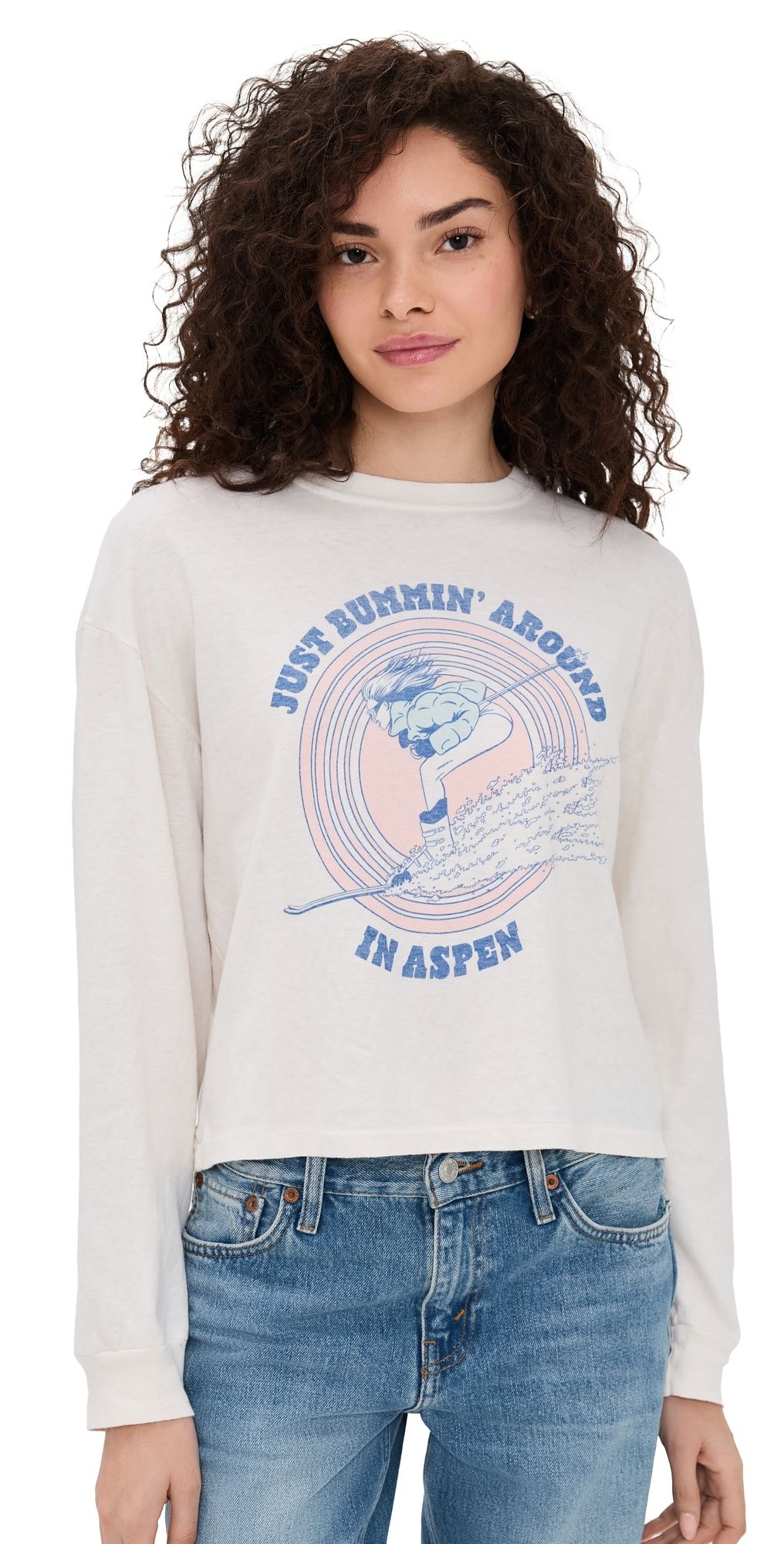 RE/DONE Boxy Boyfriend Long Sleeve Ski Bum Tee Vintagewhite M