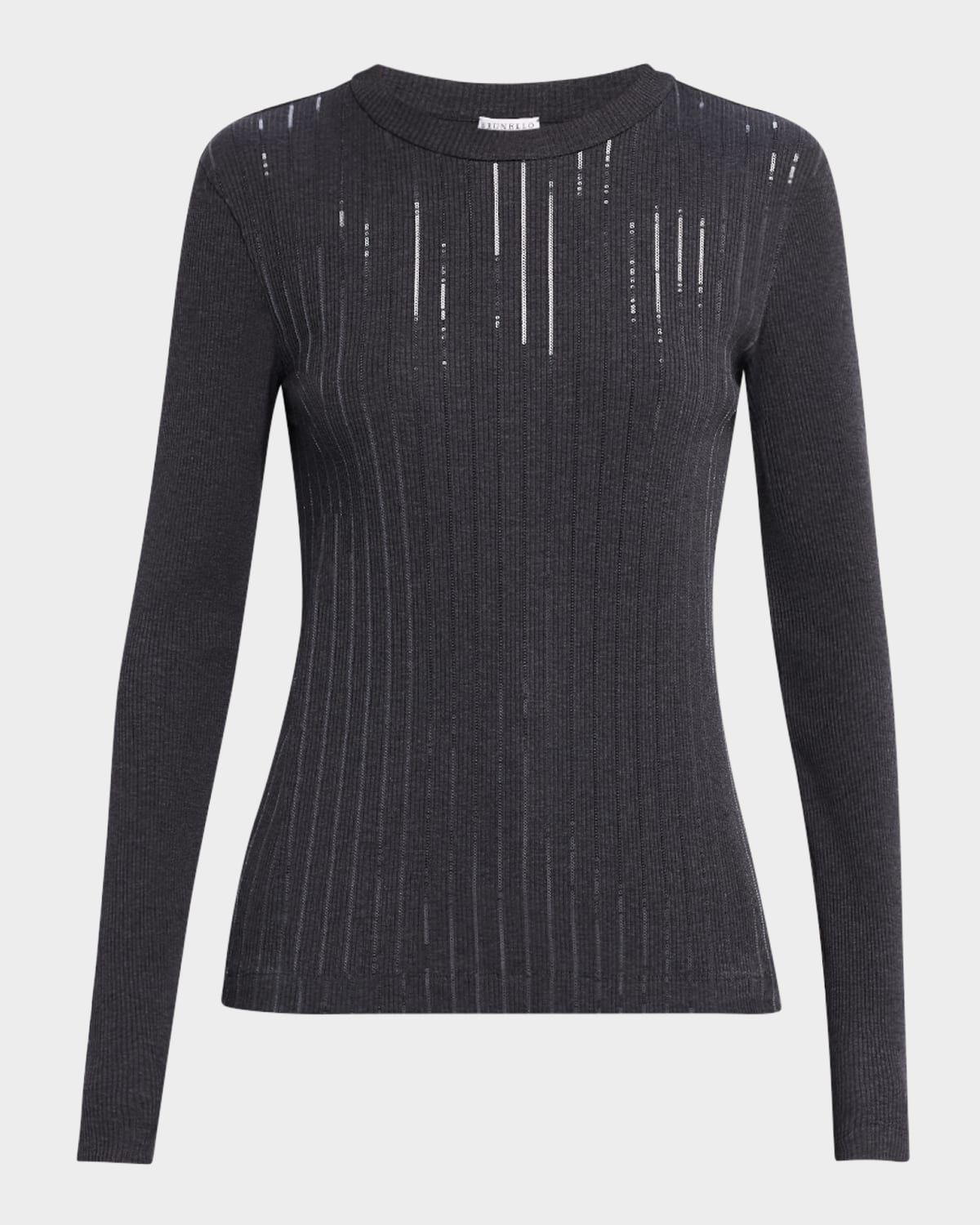 Pailette Embroidered Ribbed T-Shirt