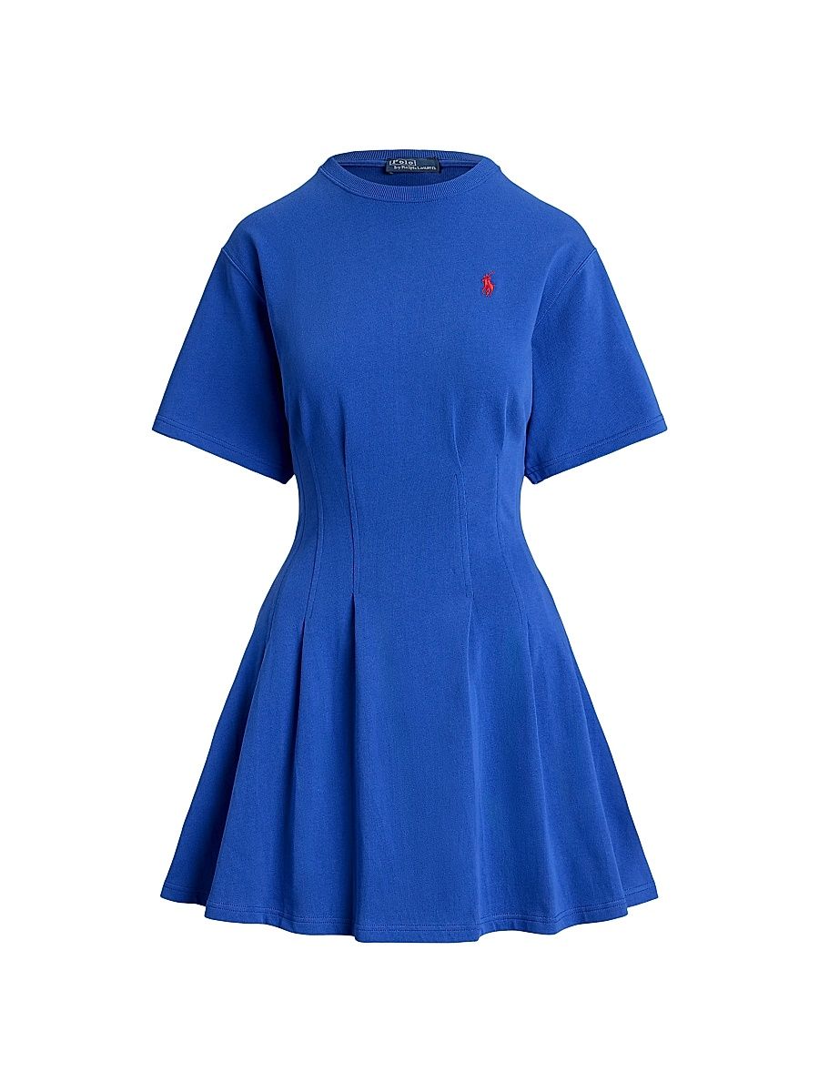 Women's Cotton Jersey Pleated Mini T-Shirt Dress - Gala Blue - Size XS