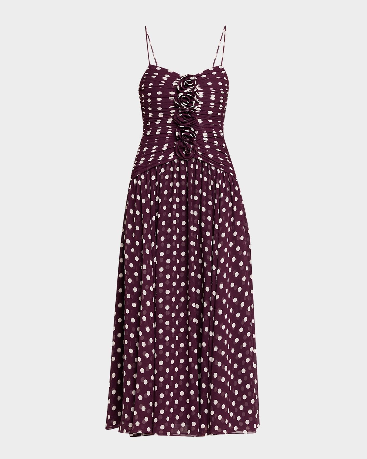 Madga Drop-Waist Camille Polka Dot Midi Dress