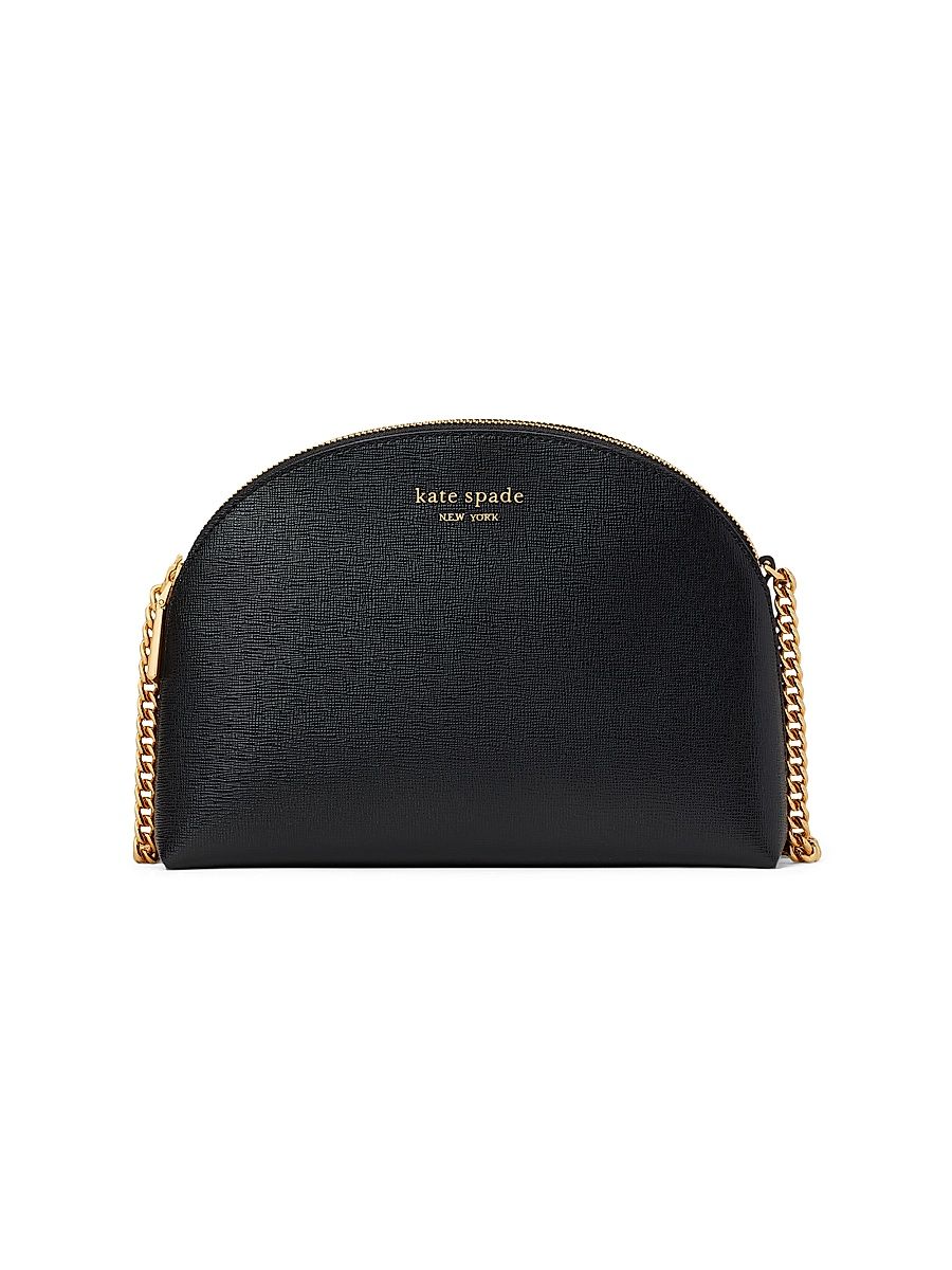 Women's Morgan Saffiano Leather Double Zip Dome Crossbody Bag - Black