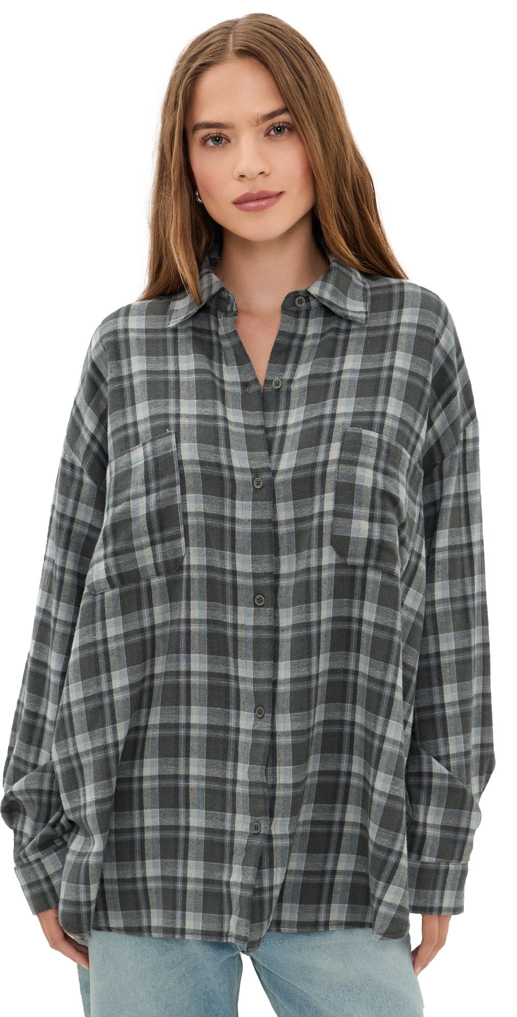 Lioness Clarity Shirt Slate Plaid XXS