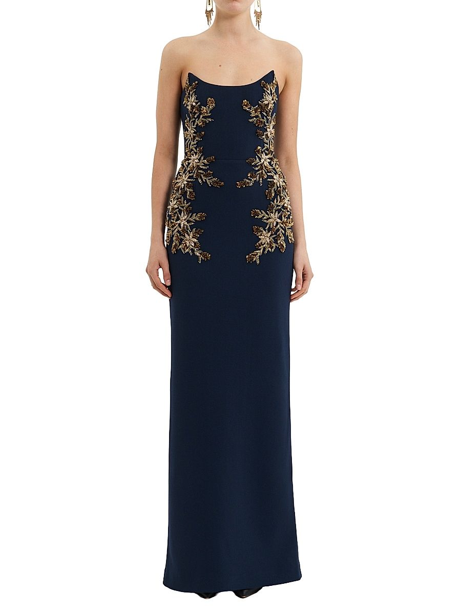 Women's Orla Embellished Stretch-Crepe Strapless Gown - Navy - Size 10