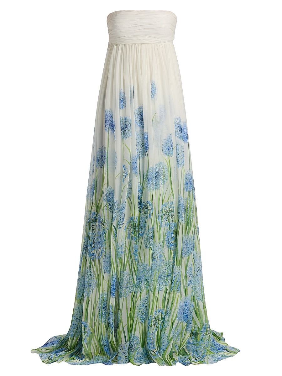 Women's Alliums Degrade Chiffon Strapless Gown - Blue White - Size 8