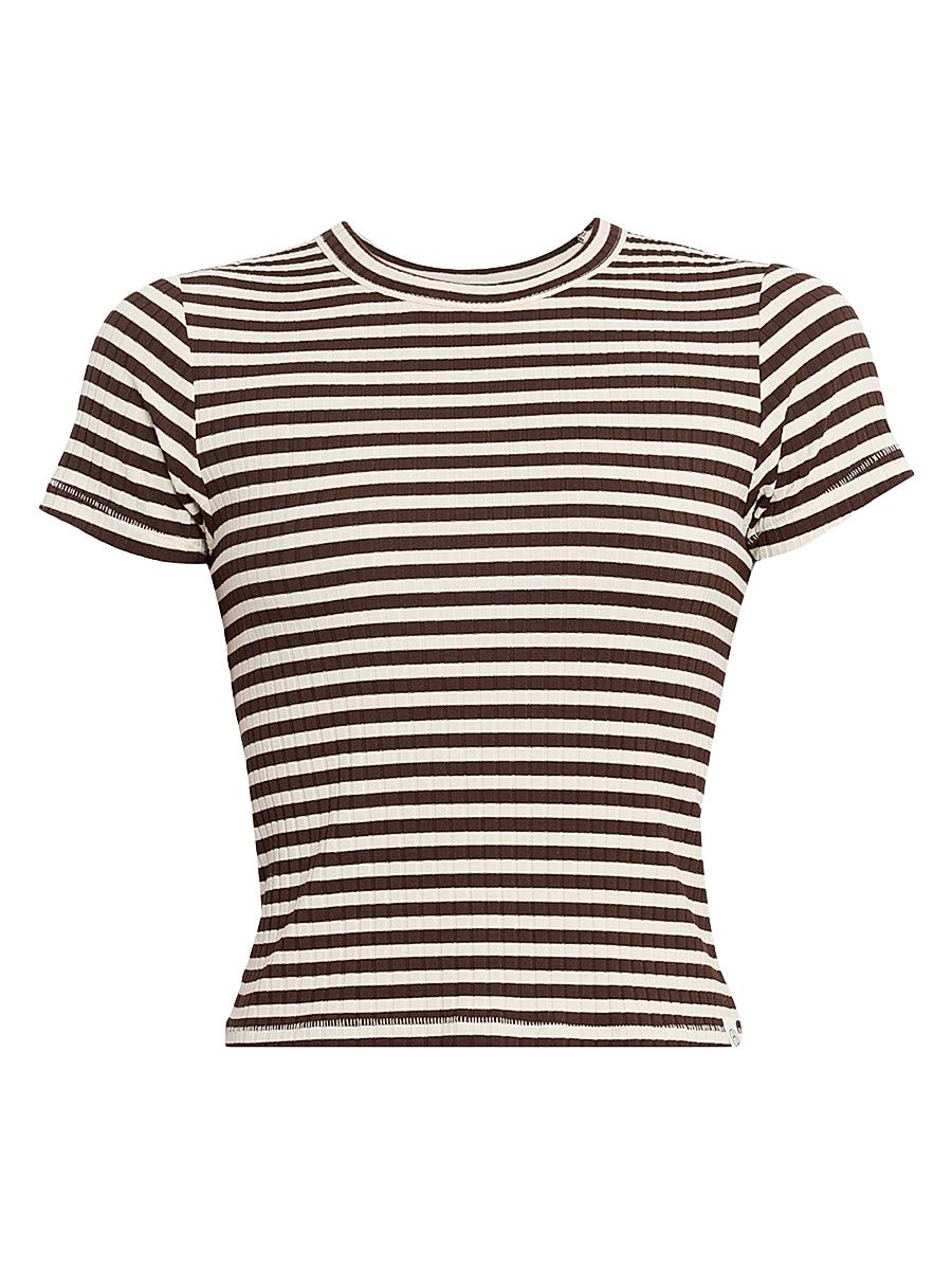 Women's Luca Striped Baby T-Shirt - Ivory Brown Multi - Size Large