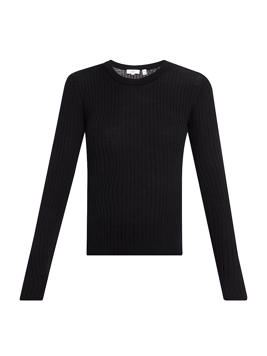 Women's Kyle Ribbed Wool Slim-Fit Top - Black - Size XL