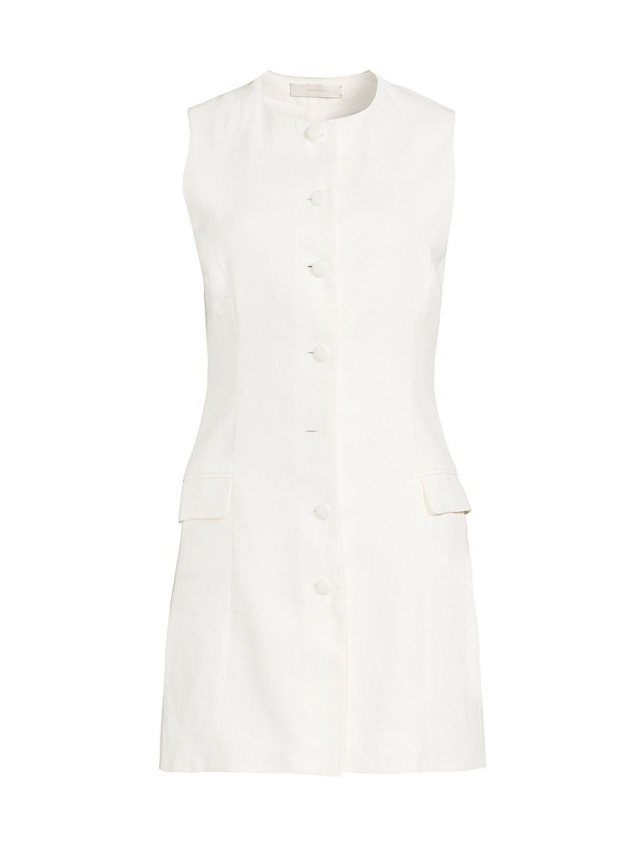 Women's Jane Button-Front Linen Minidress - White - Size Large