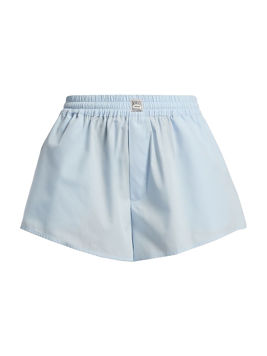 Women's Logo Poplin Boxer-Style Shorts - Light Blue - Size 8