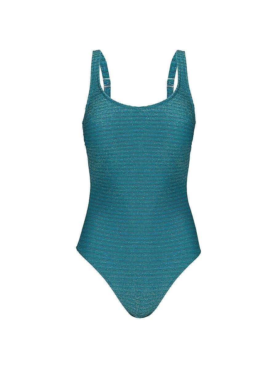 Women's Martini Rib-Knit One-Piece Swimsuit - Green Multi - Size 18