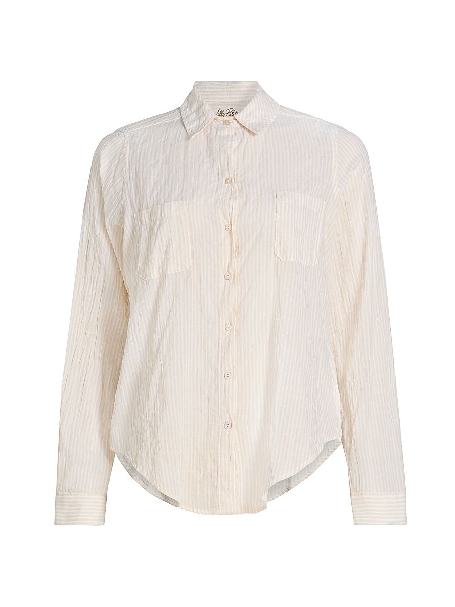 Women's Sea View Oxford Striped Shirt - Wicker Tan Light White Stripe - Size XL