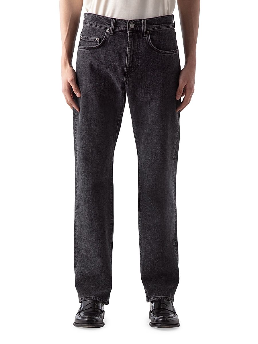 Men's Washed-Denim Mid-Rise Straight-Leg Jeans - Dark Vintage Black - Size 36