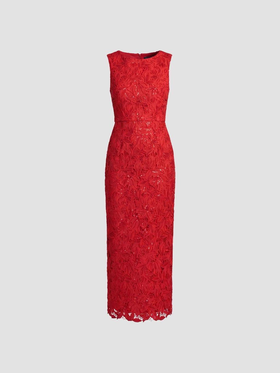 Mac Duggal Women's Lace Leather Sleeveless Dress - Red - Size 14