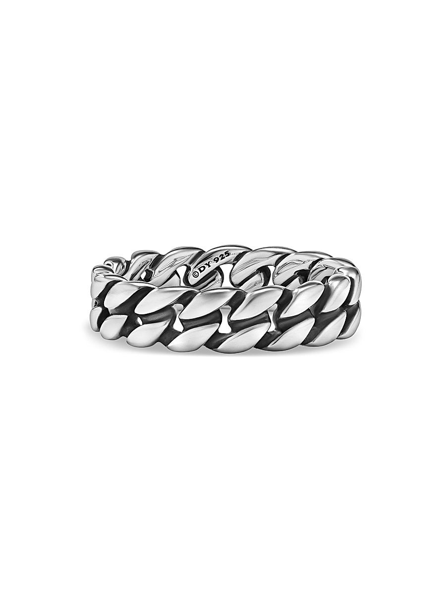 Men's Curb Chain Band Ring in Sterling Silver, 6MM - Silver - Size 11