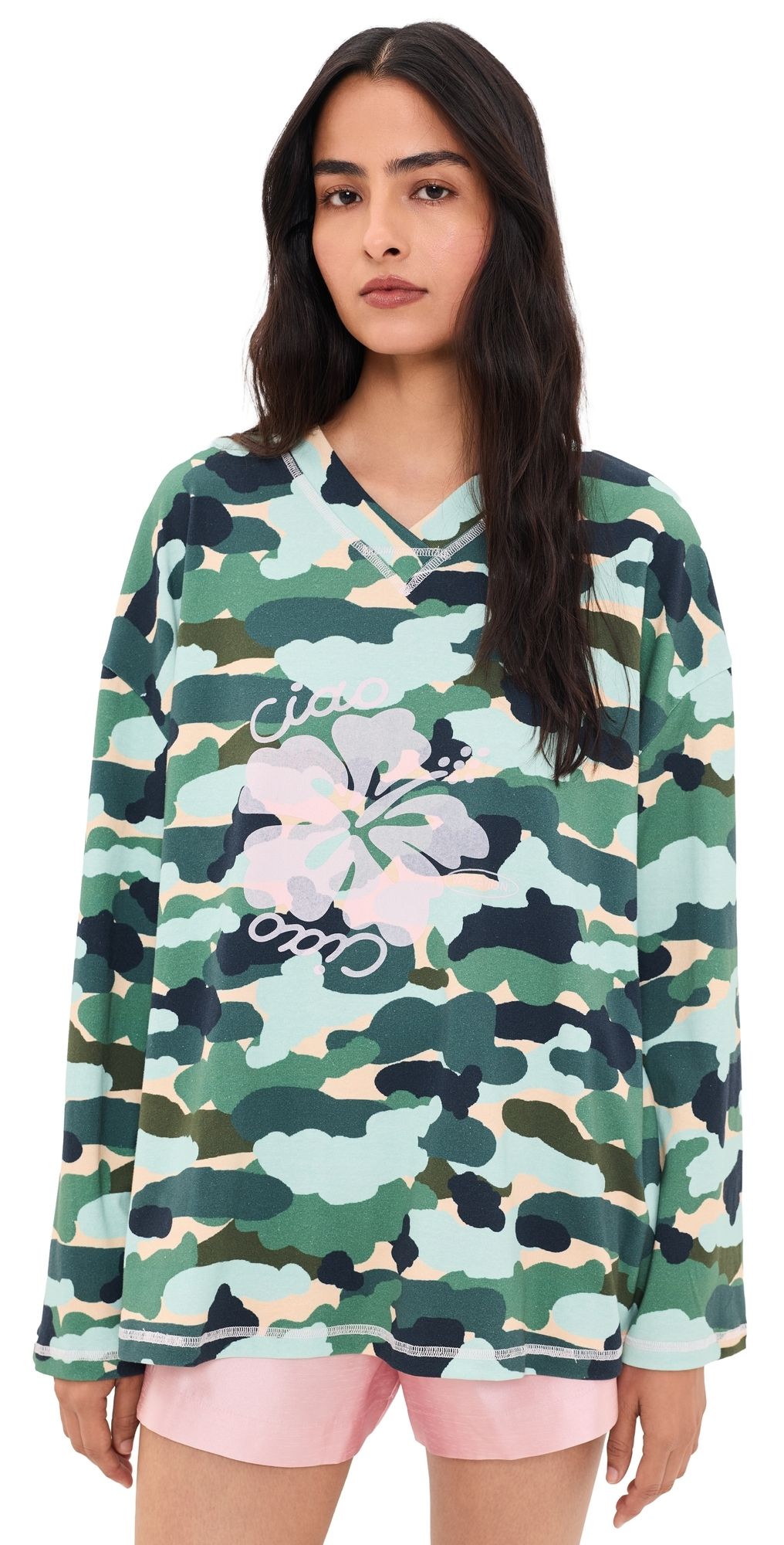 Ciao Ciao Vacation Camo Hibiscus Speedway Tee Green Camo L