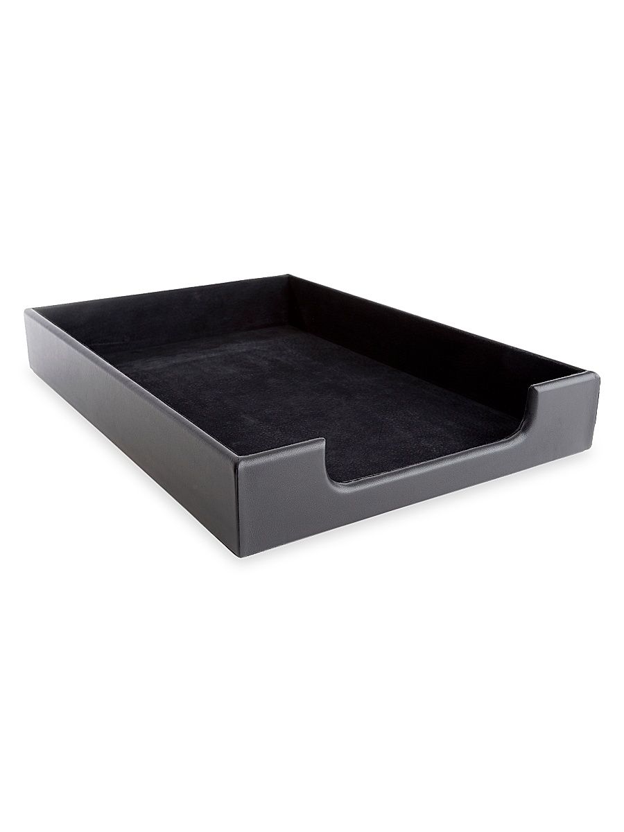 Leather Desk Letter Tray Organizer - Black