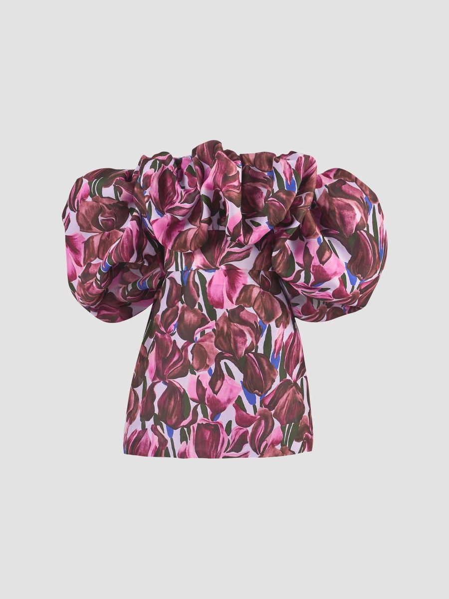 Carolina Herrera Women's Floral Silk Ruffled Off-Shoulder Mini Dress - Rioja Multi - Size 10
