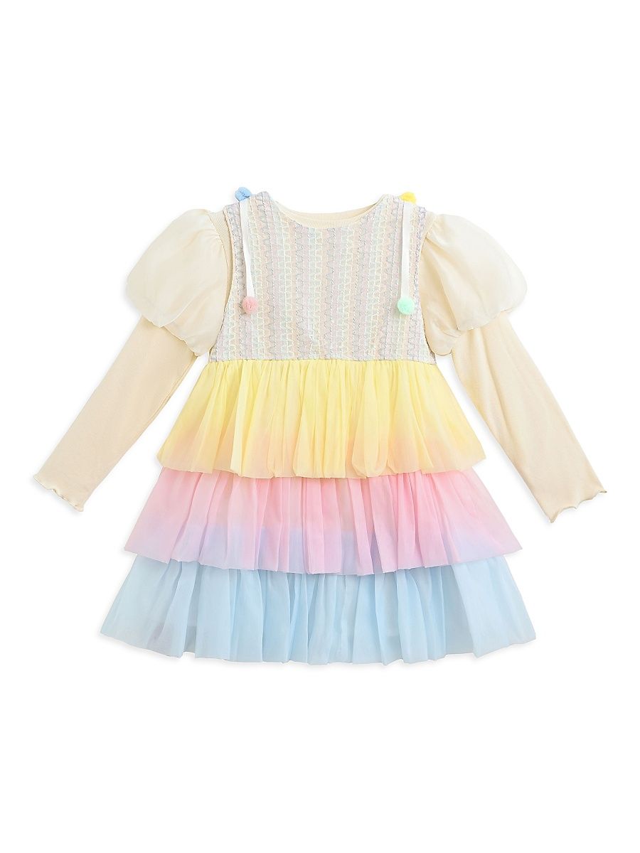 Little Girl's Pastel Pom-Pom Tulle Dress - Multicolored - Size 6