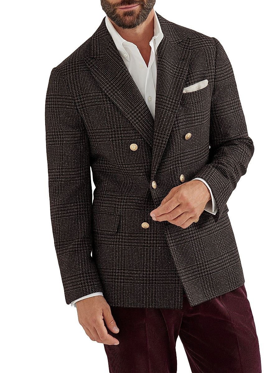 Men's Prince of Wales One and a Half Breasted Deconstructed Blazer - Brown - Size 46