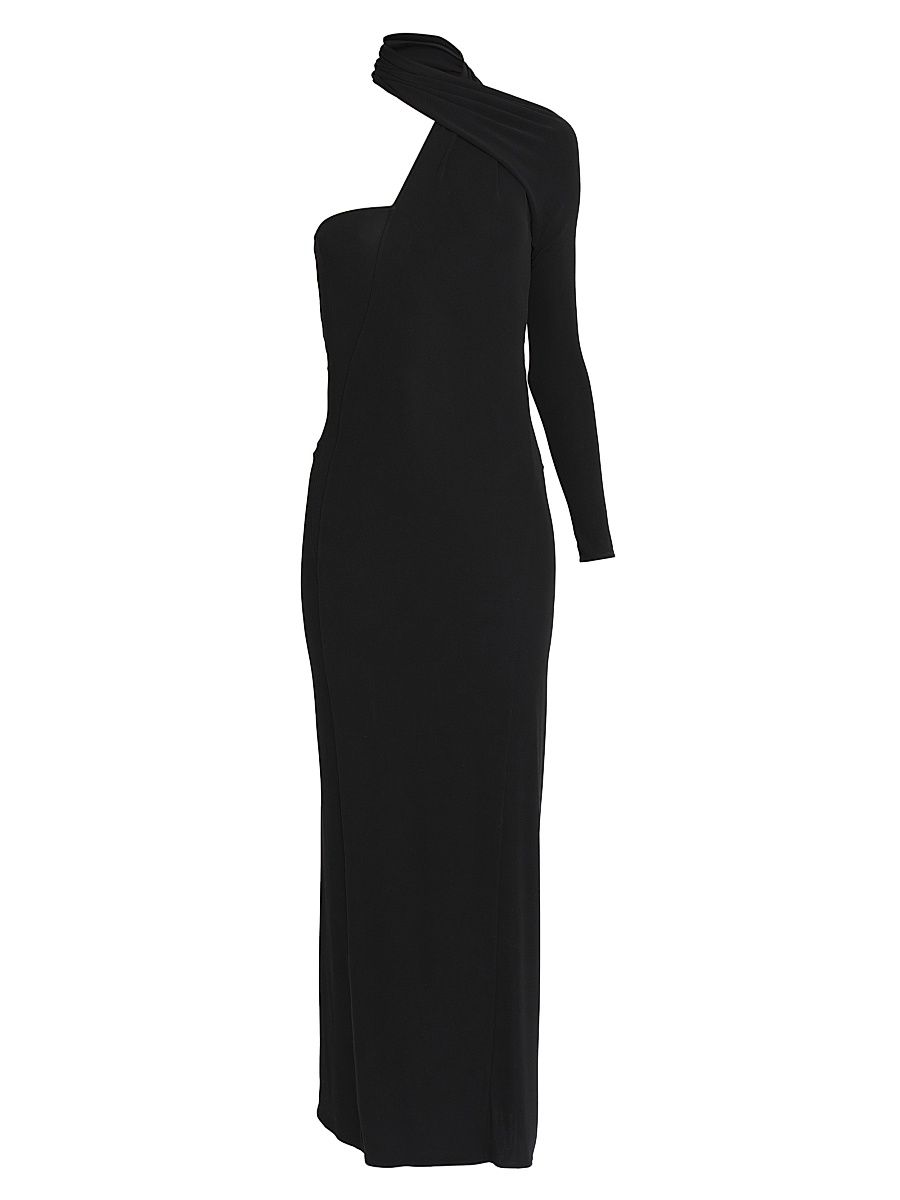 Women's One-Shoulder Crepe Jersey Gown - Black - Size Large
