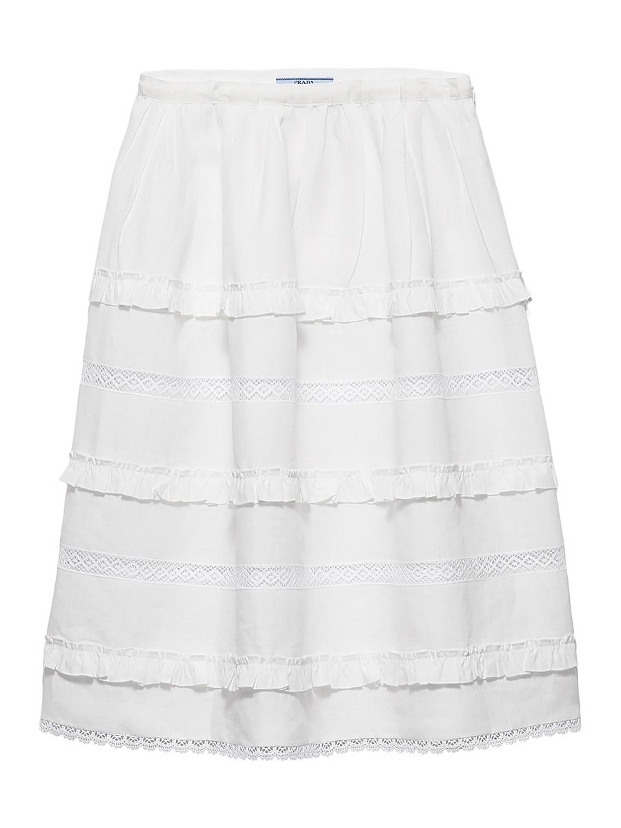 Women's Embroidered Linen Skirt - White - Size 6
