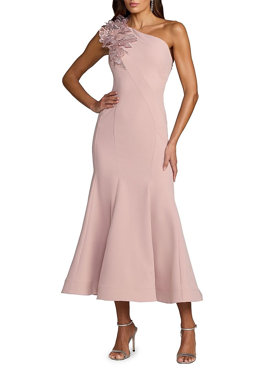 Women's One-Shoulder Neckline Crepe Trumpet Midi-Dress - Rose - Size 4