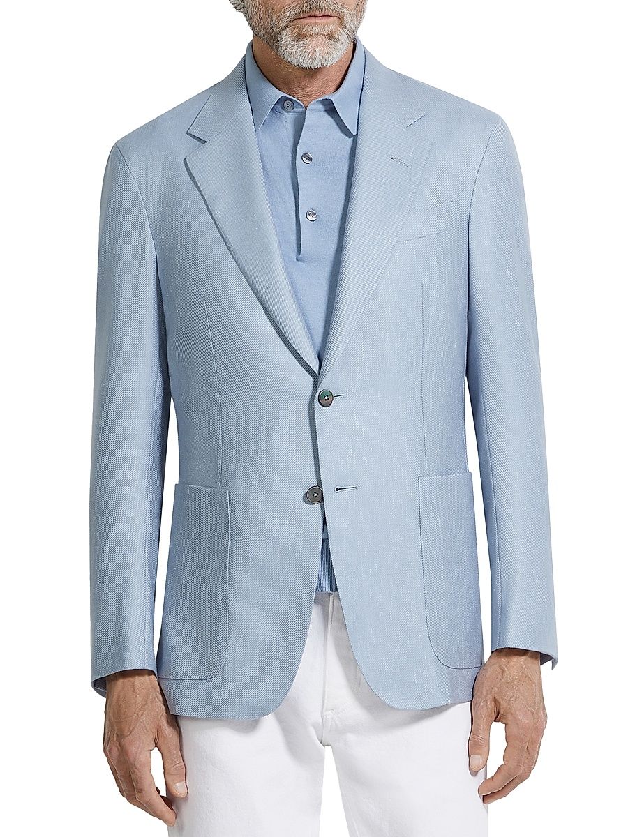 Men's Silk Cashmere and Linen Jacket - Light Blue - Size 42