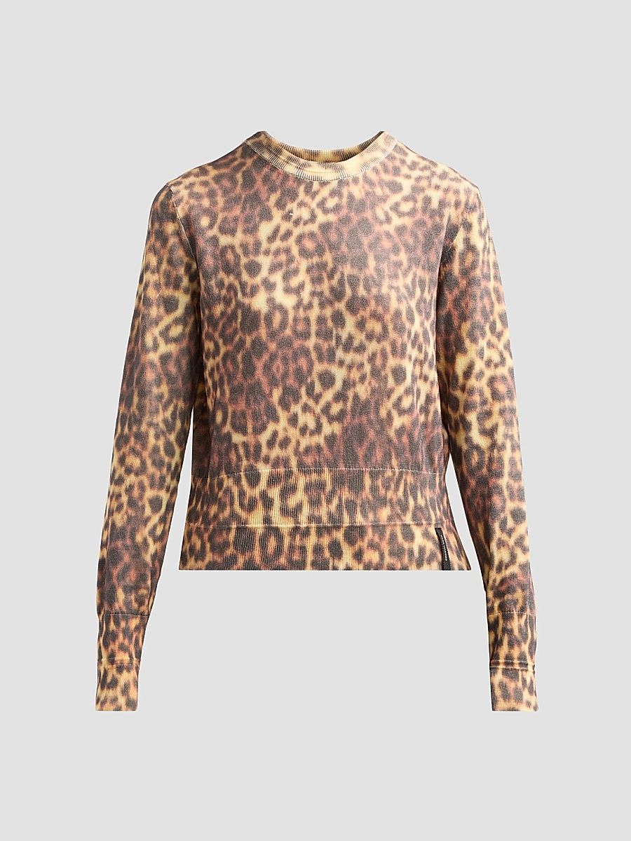 Women's Leopard Print Sweater - Brown Multi - Size XL
