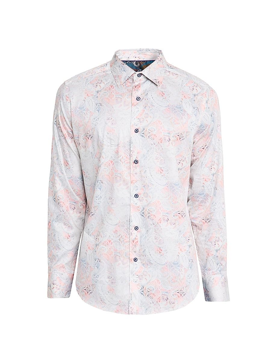 Men's Addington Paisley Stretch Satin Button-Front Shirt - Size XXL