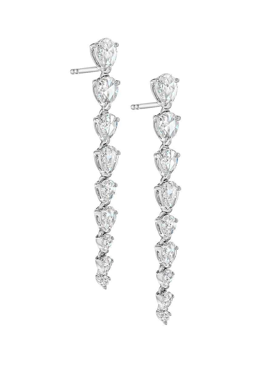 Women's Scallop 18K White Gold & 1.94 TCW Diamond Graduated Drop Earrings - White Gold