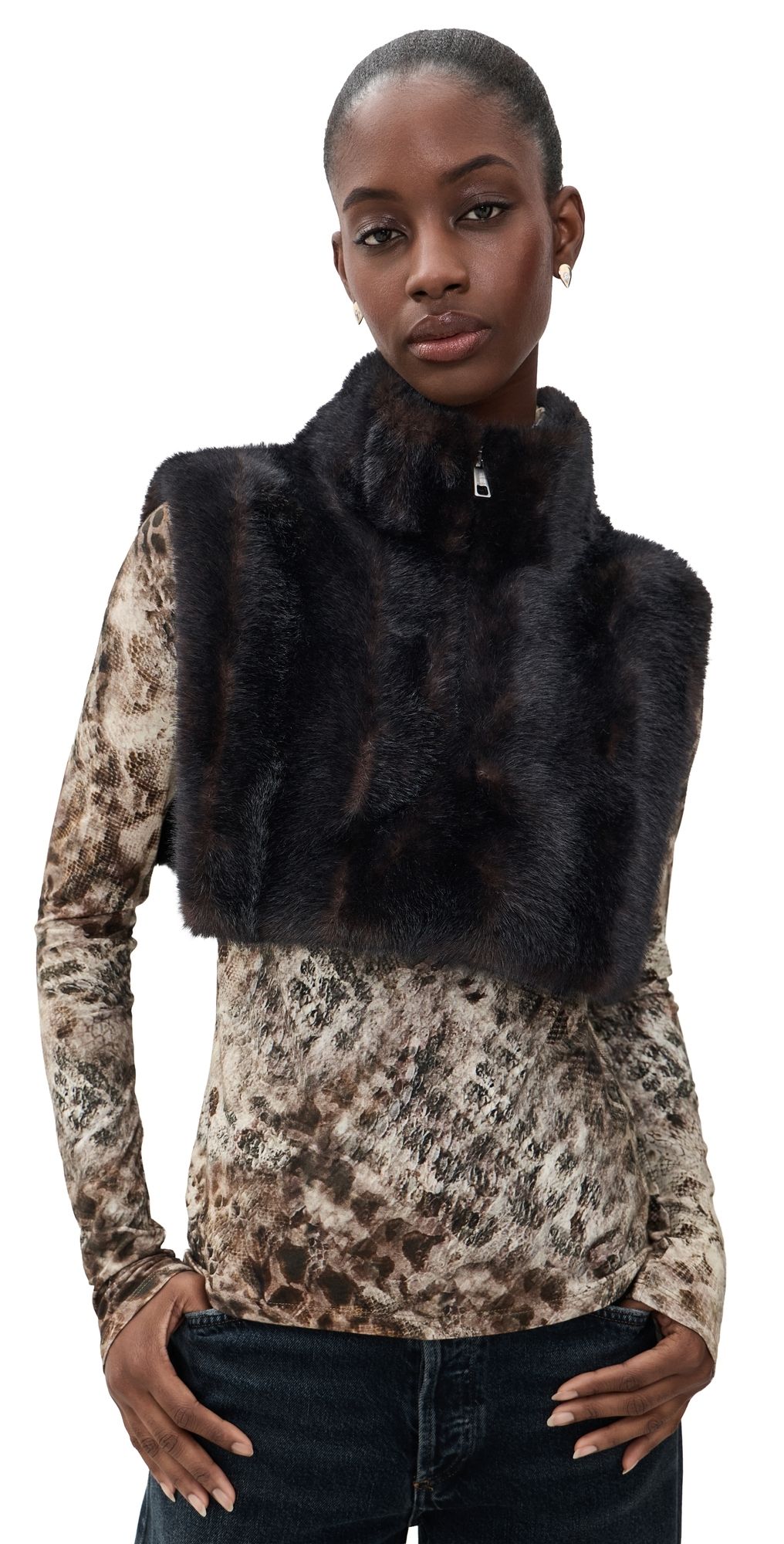 Apparis Jamie Shaved Faux Mink Dickey Noir Multi One Size