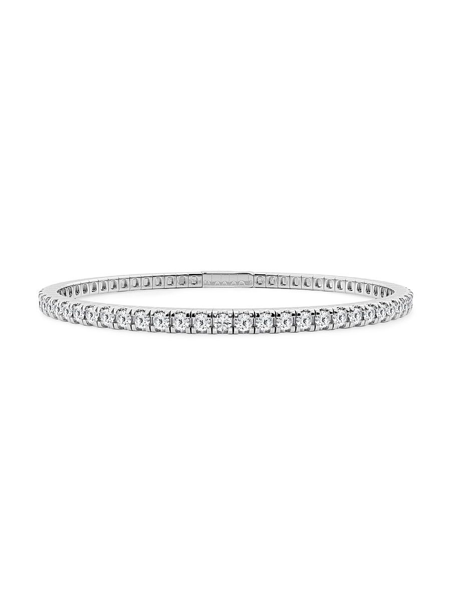 Women's 14K White Gold & Round Lab-Grown Diamond Flexible Tennis Bangle/1.00-10.00 TCW - 2 Tcw - Size 7