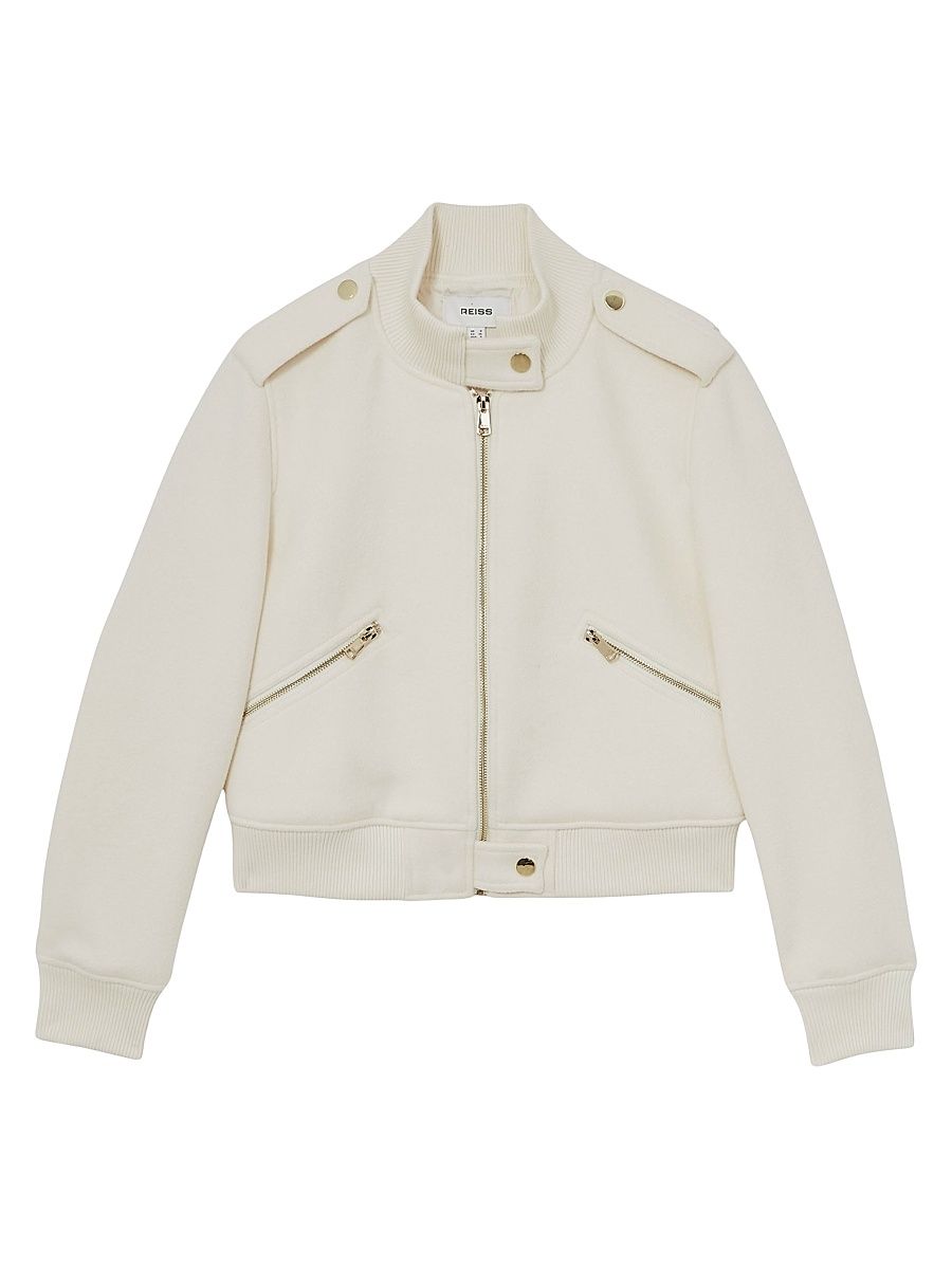 Women's Cleo Leather Bomber Jacket - Cream - Size 10