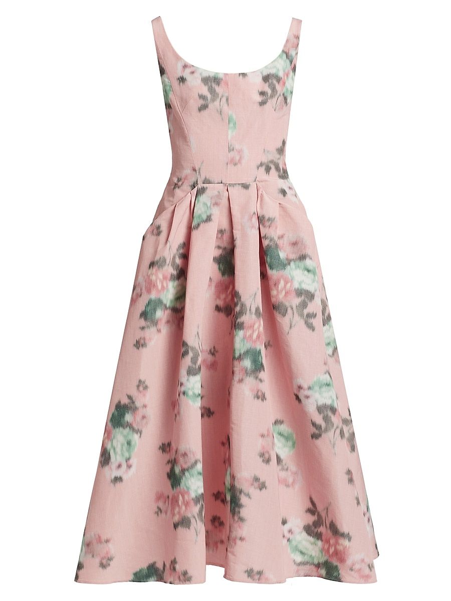 Women's Floral Linen-Blend Cocktail Dress - Pink Floral - Size 12