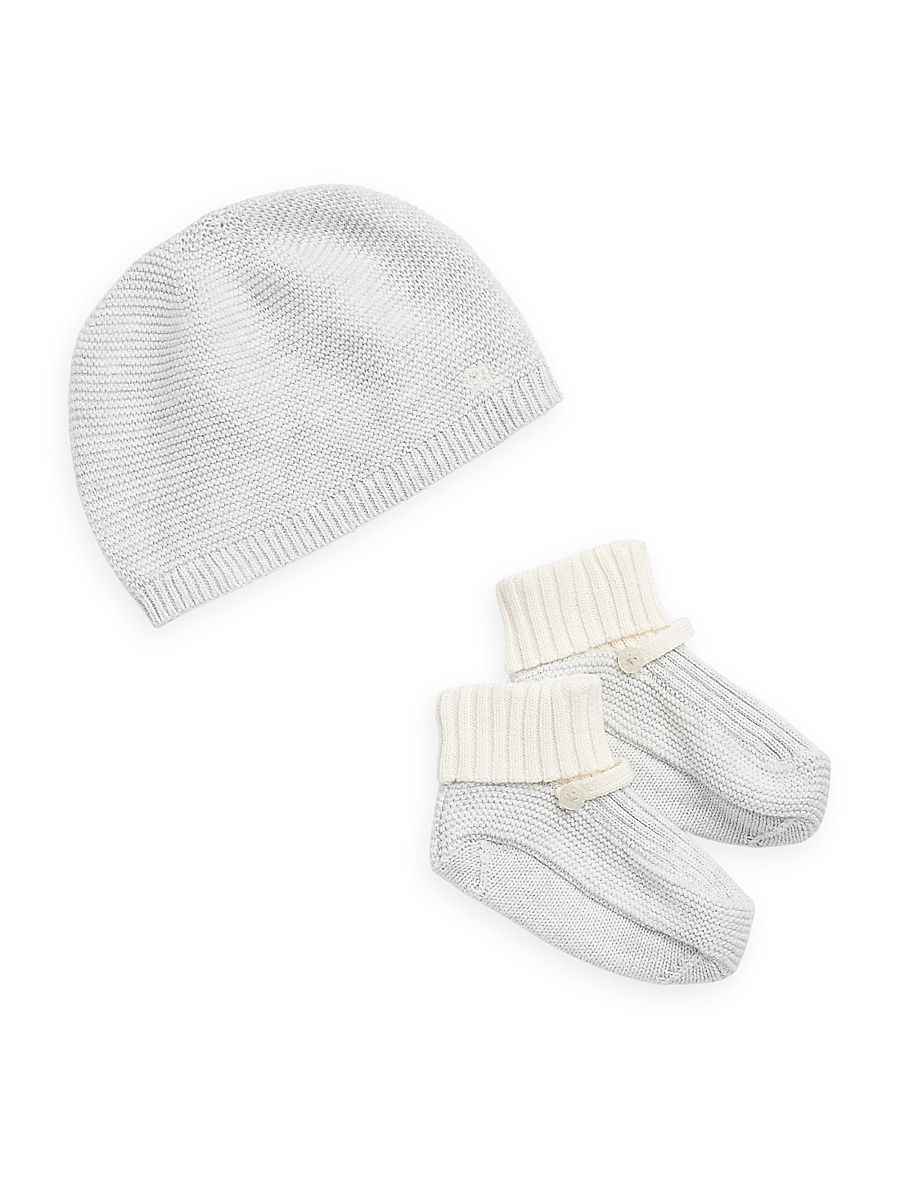 Baby's Organic Cotton Hat & Booties Set - Quartz Heather - Size Newborn
