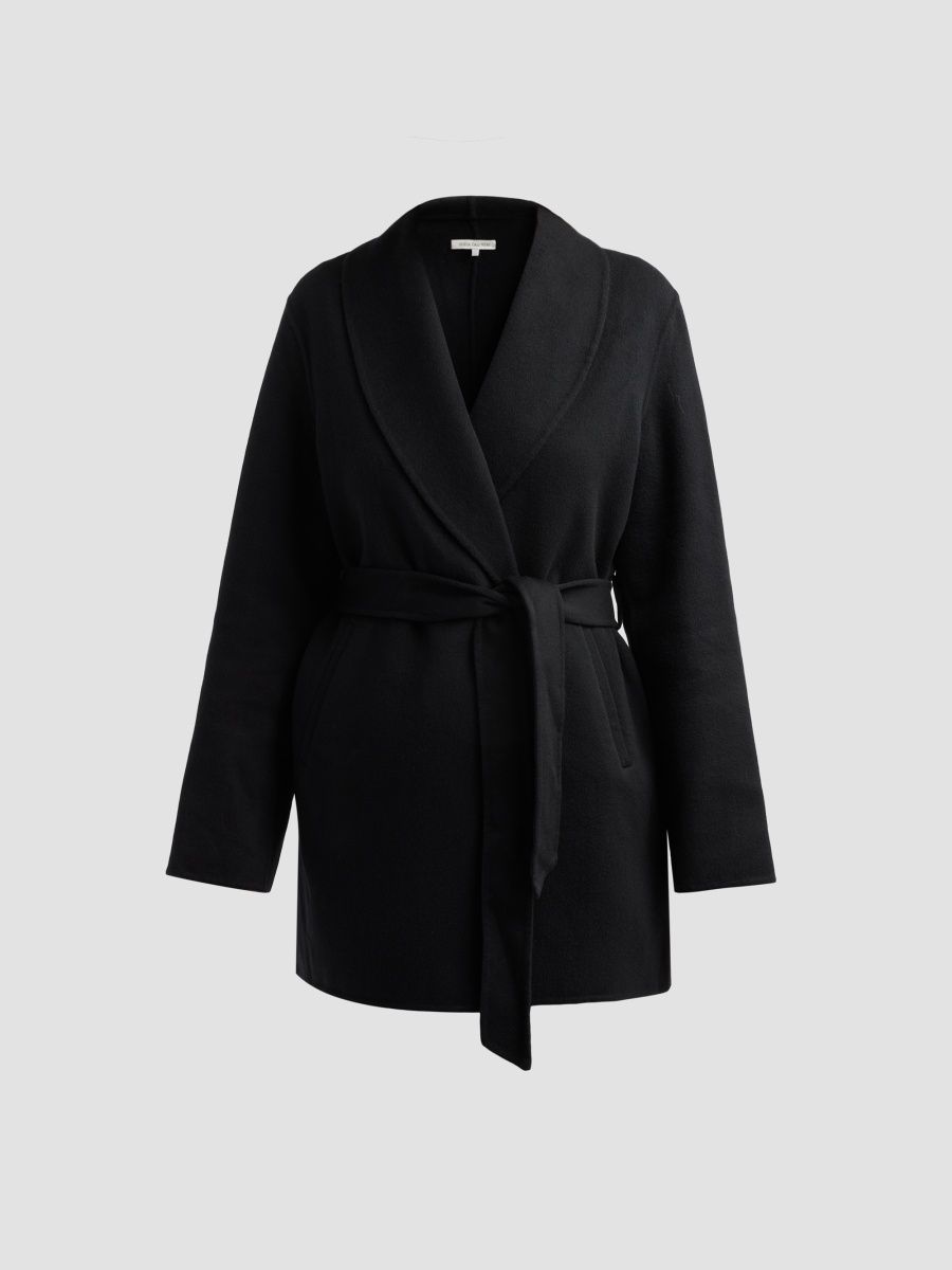 Sofia Cashmere Women's Double Face Wool-Cashmere-Blend Belted Wrap Coat - Black - Size Small