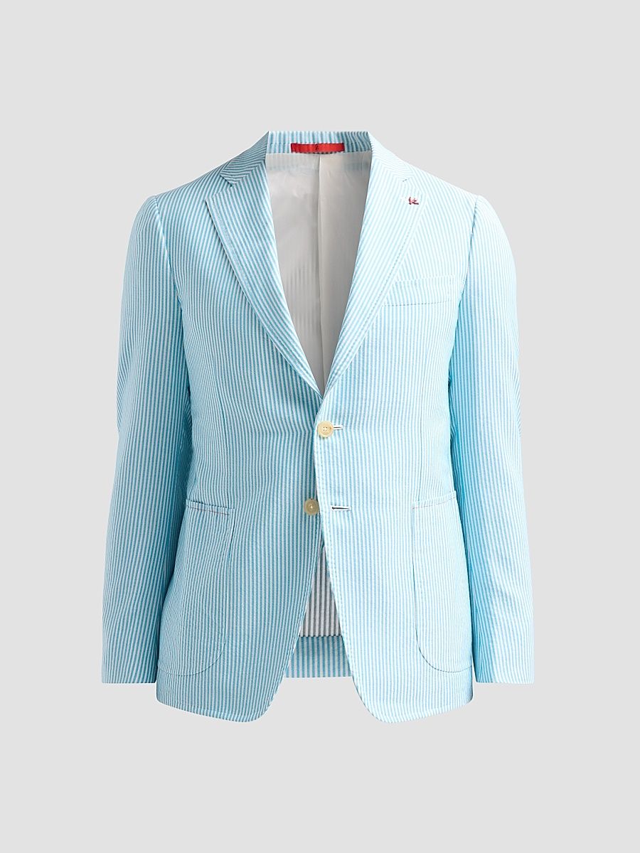 Men's Seersucker Cotton-Silk Jacket - Open White - Size 50