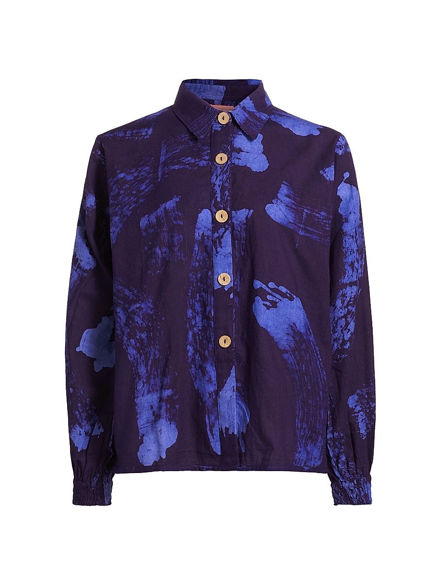 Women's Ayoka Abstract Cotton Shirt - Blue - Size Small