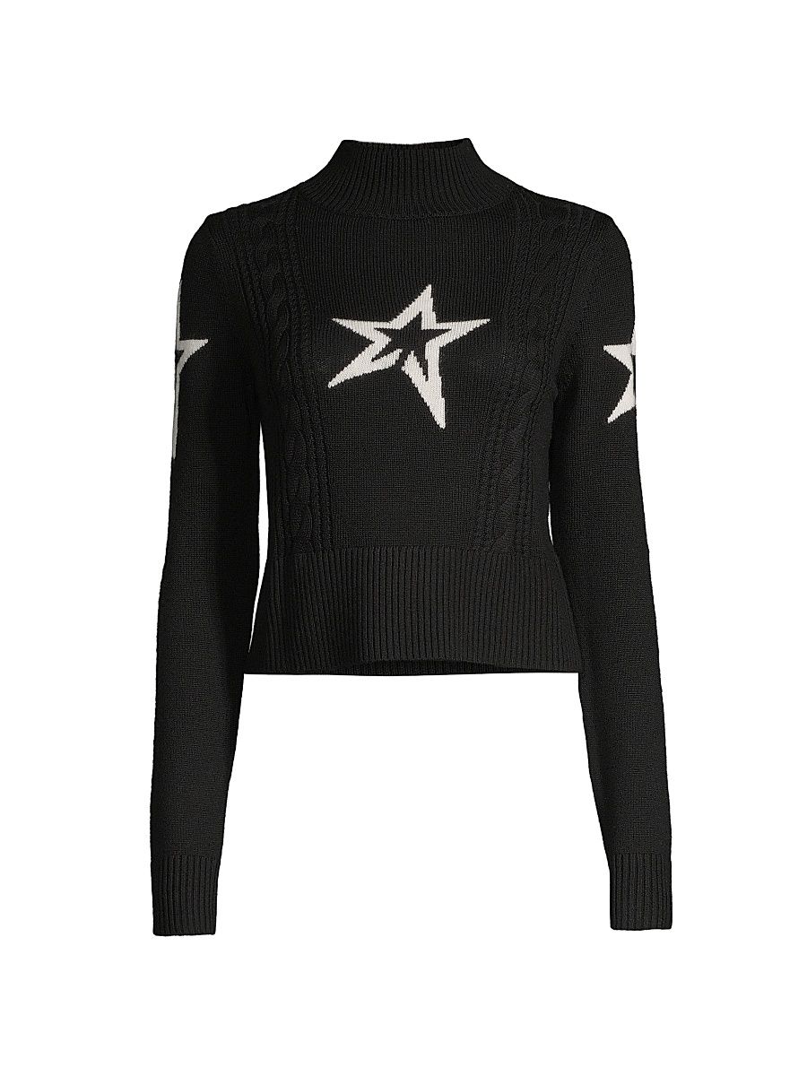 Women's Cable-Knit Wool Sweater - Black - Size XL