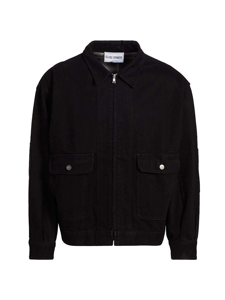Men's Checkboard Denim Zip-Front Jacket - Black - Size XXL