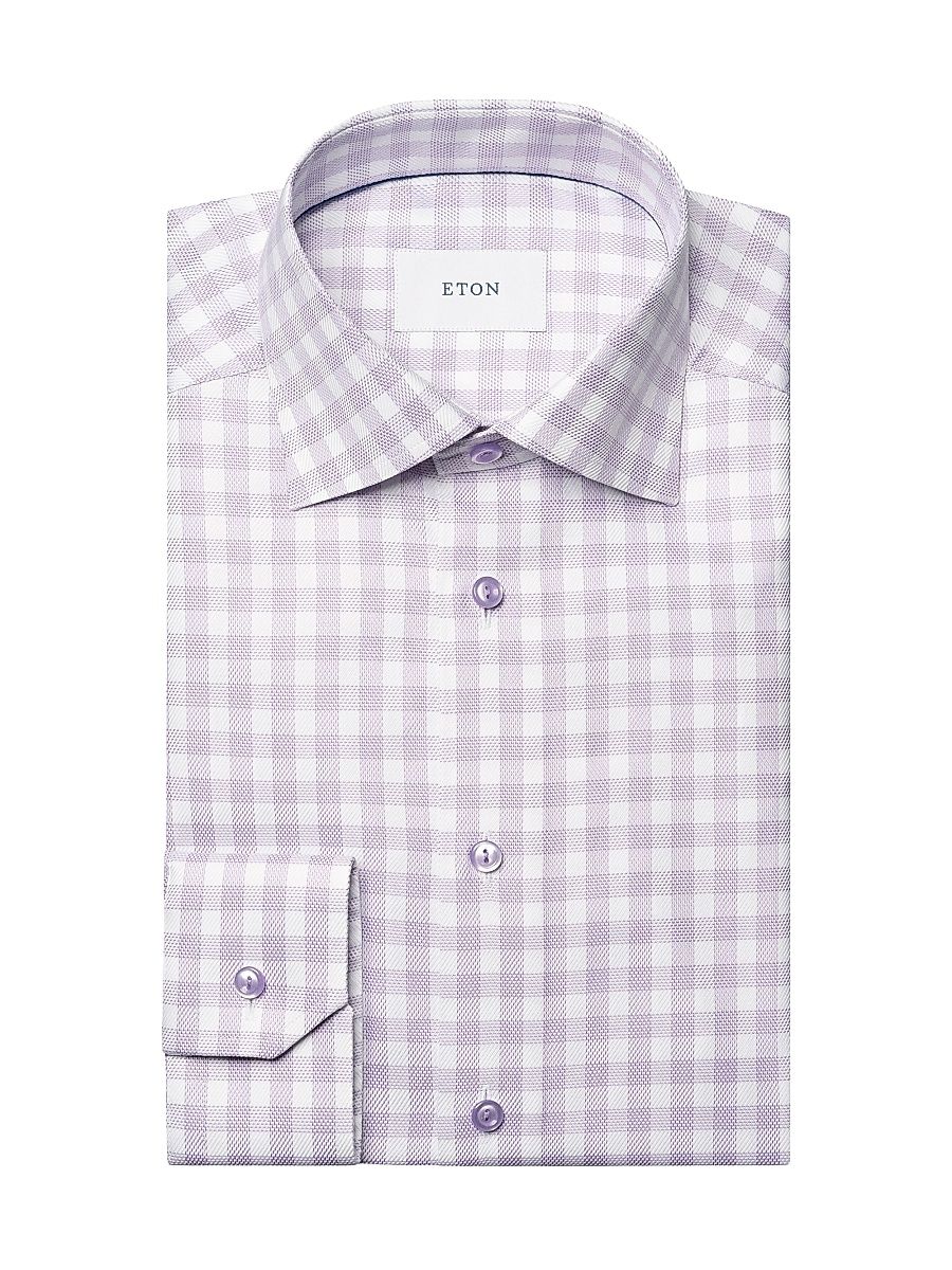 Men's Slim-Fit Check Button-Front Shirt - Purple - Size 17