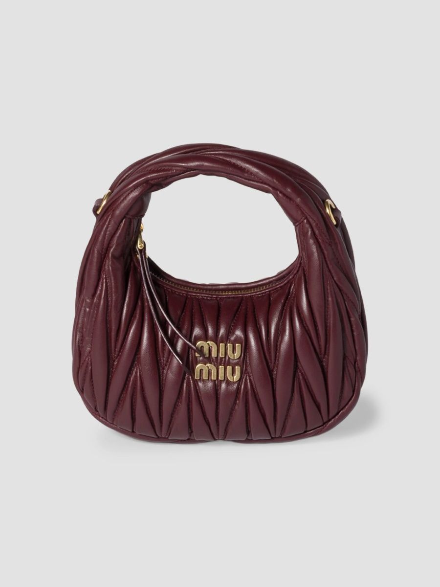 Miu Miu Women's Wander Matelassé Nappa Leather Hobo Mini-Bag - Dark Red