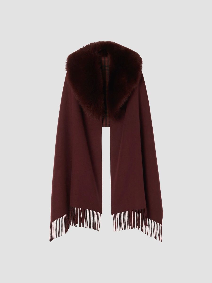 Burberry Women's Shearling Trim Wool-Cashmere Scarf - Dark Red