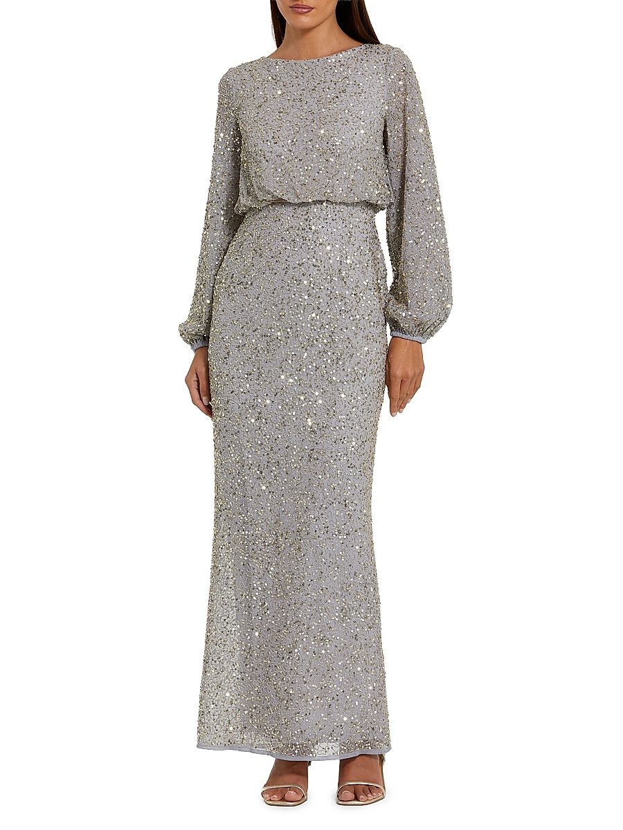 Women's Sequin-Embellished Mesh Gown - Platinum Gold - Size 4
