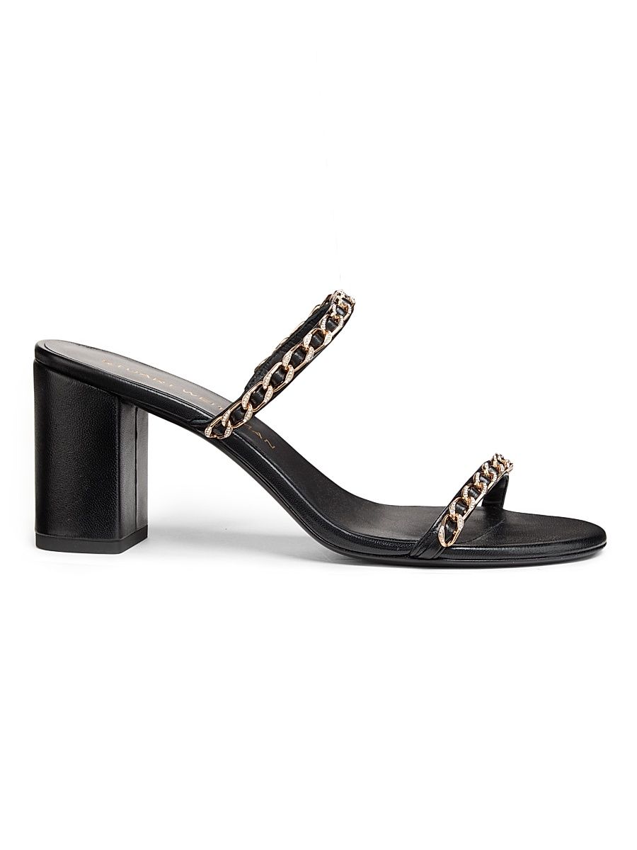 Women's Soluxe 75MM Chain-Strap Leather Sandals - Black - Size 9.5