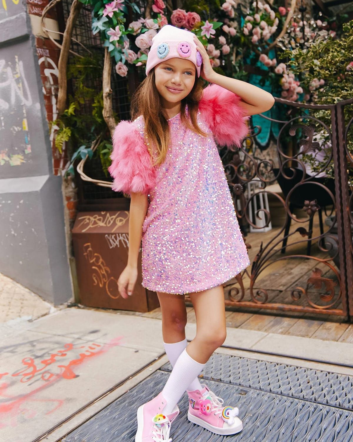 Girl & apos;s Faux Feathers Sequin Party Dress, Size 2-14