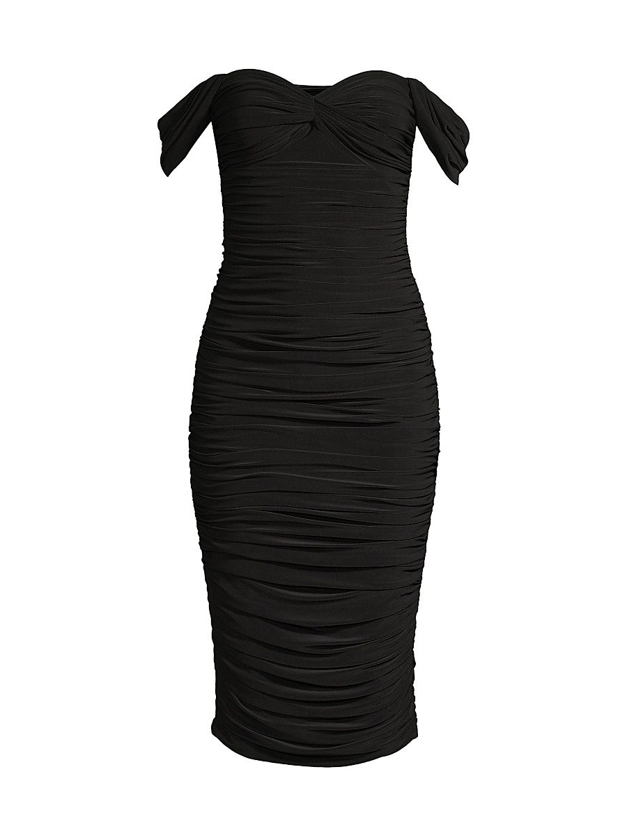 Women's Walter Winglet-Sleeve Ruched Midi-Dress - Black - Size Large