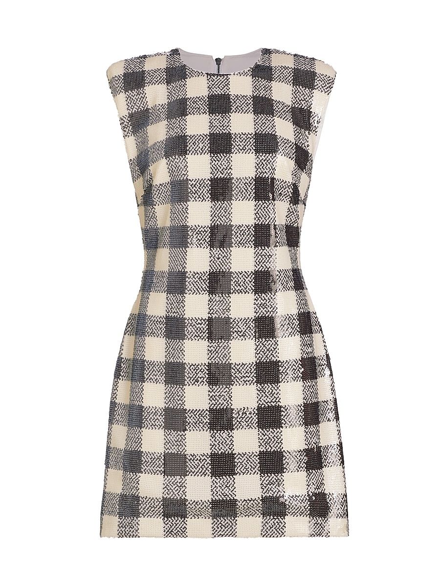 Women's Parker Sequined Check Shift Dress - Jet Ivory - Size 14