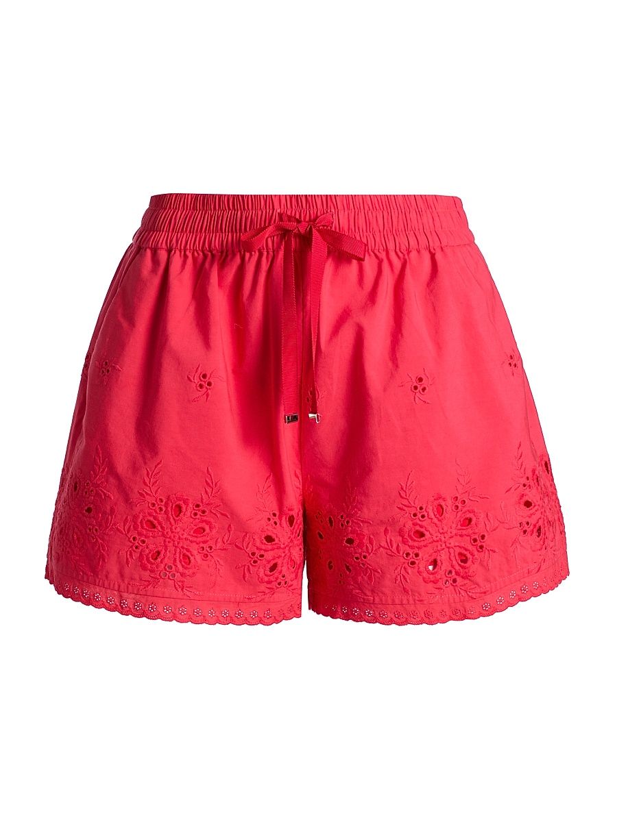 Women's Jorni Mid-Rise Cotton Eyelet Shorts - Candy Apple - Size Large