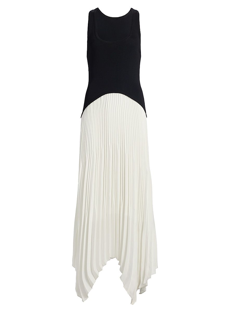 Women's Davinia Mixed-Media Pleated-Skirt Maxi Dress - Ivory - Size XL